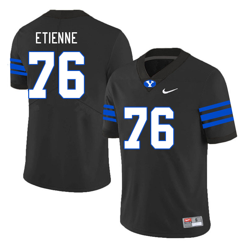 Men #76 Caleb Etienne BYU Cougars College Football Jerseys Stitched Sale-Black
